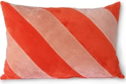 Striped Velvet Koraal Sierkussen